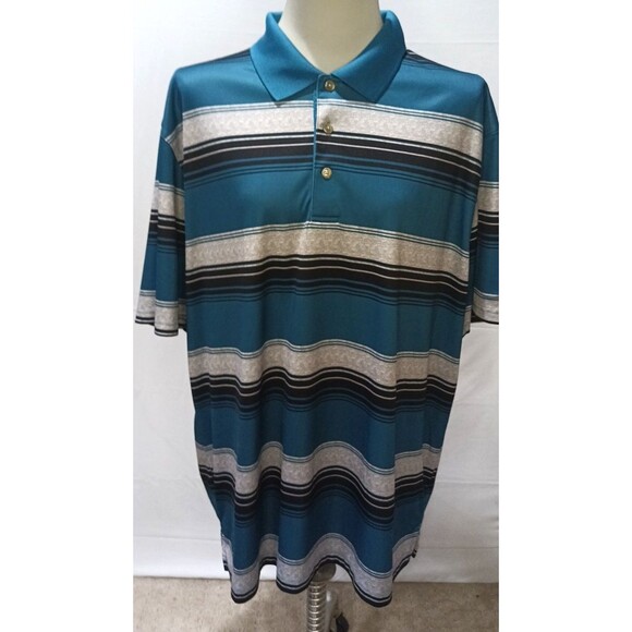 Grand Slam Performance Golf Polo Teal Black Gray Stripe Shirt Mens Size XXL - Picture 12 of 12